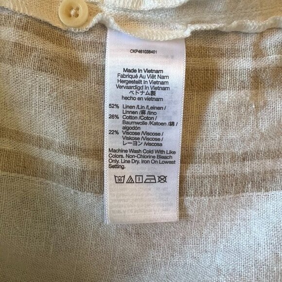 Madewell Tan & White Stripe Short Sleeve Button Front Shirt Linen Blend S - Picture 4 of 6